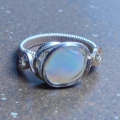 White Ethiopian Opal Silver PLated Ring