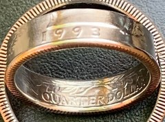 1965-1998 US Qtr Coin Ring, Size 5-13(1/4 & 1/2 sizes), You Pick Year. Free S&H