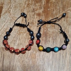 Beaded Charm Bracelet Set Adjustable Slide Multicolor Glass Nylon Bohemian