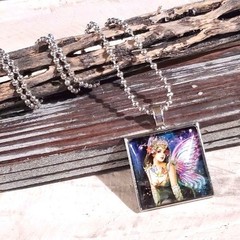 Faery Handcrafted Square Glass Cabochon Pendant Necklace