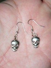 4 Pairs SKULL EARRINGS Mini Head Skeleton Bikers Goth Silver Wires Lot of 4 NEW!