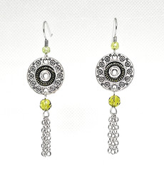 Handmade Green Crystal Silver Disc Tassel Earrings Boho Chain Dangle Jewelry
