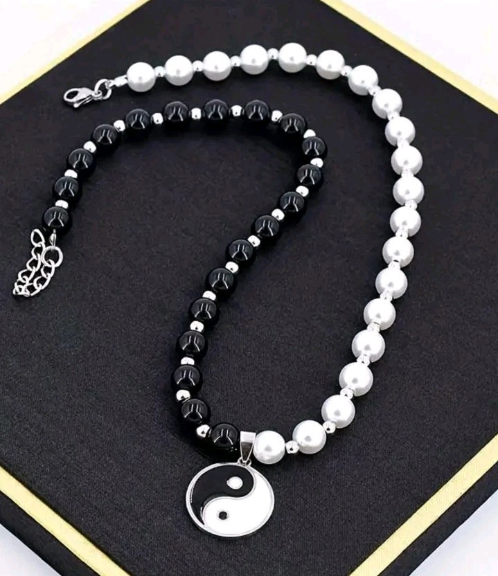 Collar Blanco Y Negro Tai Chi Perlas Imitación Regalo Unisex Cadena Extensión