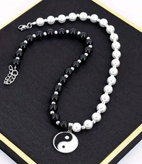 Collar Blanco Y Negro Tai Chi Perlas Imitación Regalo Unisex Cadena Extensión