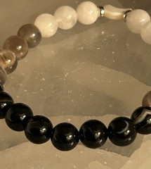 Moon Phase Stretch Bracelet 8mm 7” W/ S925 Accent Beads, Moonstone, And Agate