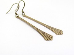 Art Deco Earrings Long Slender Antiqued Brass Romancecore Ren Fair Gift for Her