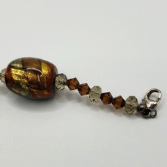 Murano Style Art Glass Bracelet Black Brown Gold Sparkle Accents Beads