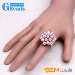 Pink Purple Pearls Beaded Jewelry Silver Plated Ring For Women 6-7mm Charm