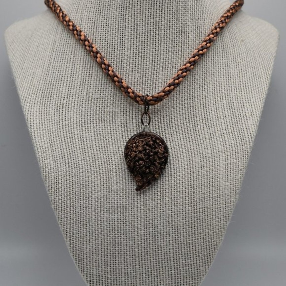 Corded Black and brown glass pendant handmade