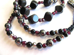 Vintage benchmade silver, faceted garnet, Onyx and hematite beaded necklace