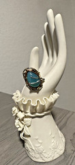 Artisan-Made Sterling Silver Over Brass Copper Green Chalcedony Adjustable Ring