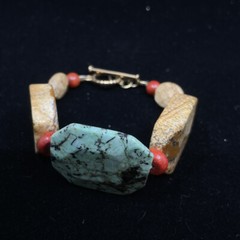 Barse Sterling Silver Gemstone Bracelet Turquoise Jasper Coral Beads