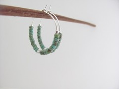 Turquoise Glass Hoop Earrings Silver Plated Beaded Boho Urban Earrings
