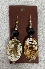Handcrafted Brown Black $ White Stone W/Black & Gold Beads Earrings ~2 1/2” New