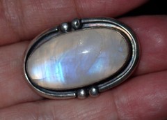 Moonstone / labradorite Crystal Sterling Ring. adjustable