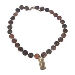 Artisan Agate Stone Beaded Necklace Sterling Silver Clasp & Pendant