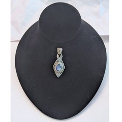 Sarda Sterling Silver 925 Ornate Blue Teardrop Artisan Filigree Pendant 12g