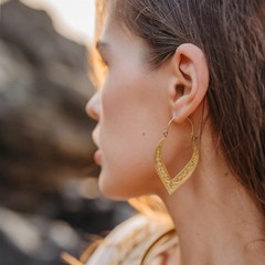 Handmade Brass Hoop Earrings | Ethnic Floral Scrollwork, gold plated