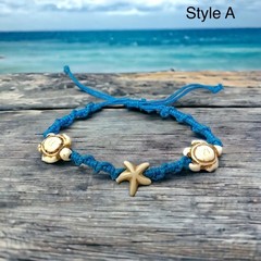 Turtle Hemp Bracelet Beach Boho Adjustable Anklet Bracelet Tropical Turtle Star