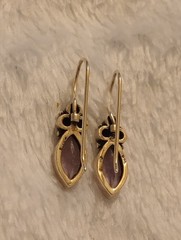 Vintage Sterling 925 Silver Earrings Amethyst Marcasite Marquise Purple Dangle
