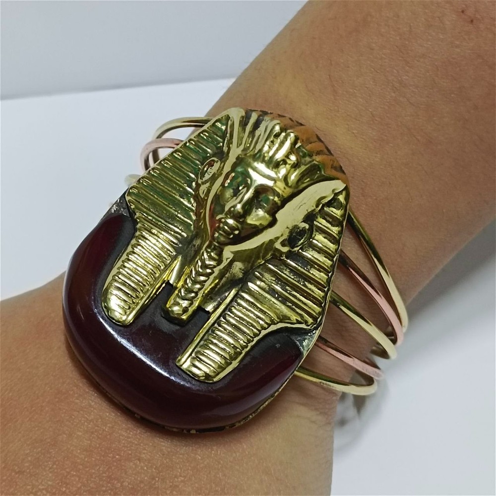 King Tut Pharaoh Copper Bracelet with Handcrafted Stone Egyptian Heritage Jewelr