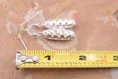 Fine Silver Earrings Woven Basketweave Dangle Ethnic Tribal Oval Drop Artisan