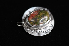 Unakite Green Natural Cabochon Gemstone 925 Sterling Silver Bezel Pendant 1″