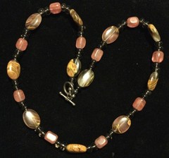 Artisan Sterling Silver Botswana Agate Cherry Quartz Beaded Necklace Handmade
