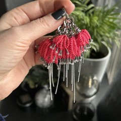 Handcrafted Pink Thread Dangle Earrings, Steel Jewelry