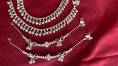 Girls lot 2 pairs ankle bracelet anklet silver bells charm chain India jewelry