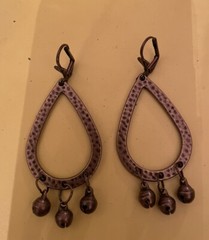 Vintage Hammered Brass w/ Dangling Balls Lever back Teardrop Earrings