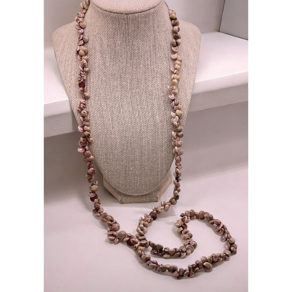 Natural Shell Long Beaded Necklace Sea Snail Beach Island Tiki Mermaid Costume