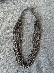Silver Beaded Necklace 14 strand Statement Piece Tribal Shiny Layered Necklace