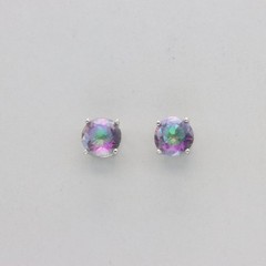Round Rainbow MYSTIC TOPAZ Circle Post / Stud Earrings 925 STERLING SILVER 901e