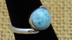 Lovely Round Dominican Republic Larimar Sterling Silver Ring Size 6.25 4 grams