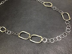 31″ Sterling Silver 925 Italy Circle Round Oblong Brass Link Necklace VTG Estate
