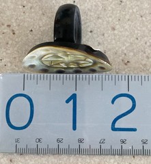 Ring Black Horn Inlaid Mother of Pearl Carved Indonesia Size 7 Oval Statement