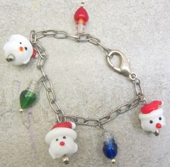 Glass Santa Claus Lights Bead Dangle Charms Silver Clad Chain Bracelet Handmade