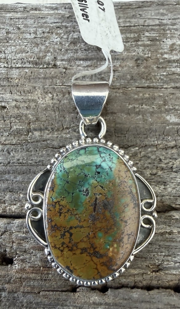 Sterling Silver Native American SW Genuine Hubei Turquoise Pendant 5mm Bale