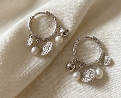 Sundance Coin Silver Hammered Hoop Pearl Earrings Boho Artisan Catalog VTG 925
