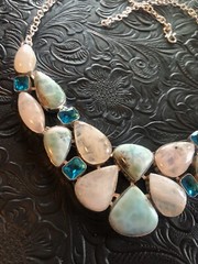 Artisan Southwest White Moonstone Blue Larimar Crystal Cluster Necklace 18-19″