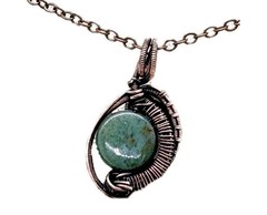 Green Jasper Wire-Wrapped Bronze Pendant with Swarovski Crystal – Mini-Woven Cir
