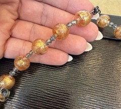 Italian Murano-Style Art Glass Necklace – Gold Leaf Beads & Leaf Pendant
