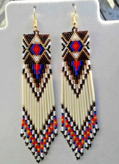 Tribal Earrings Native Large Boho American Seed Beads Handmade Earring