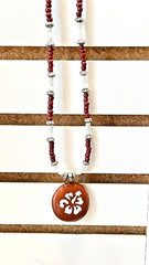 2 Hand Painted Hibiscus Beach Rock Pendant Beaded Necklaces Artisian Jewelry