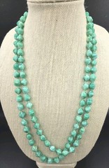 Vintage 2 Strand Necklace Marbled Green Beads Acrylic Box Clasp 24″ 0415
