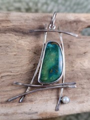 Shirley Price Opalized Petrified Wood Fine Silver Pendant Pearl