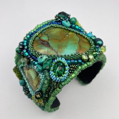 LARGE Beaded Turquoise Boho Cuff Bracelet Adjustable Statement Chunky Bracelet