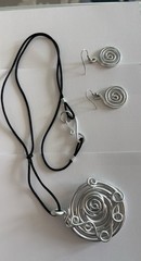 Spiral Metallic Earrings & Necklace Set, Hammered Metal, Handmade, NEW