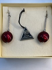 Murano Glass Dangle Earrings Maroon Round Bead Drop Italy (Z7)